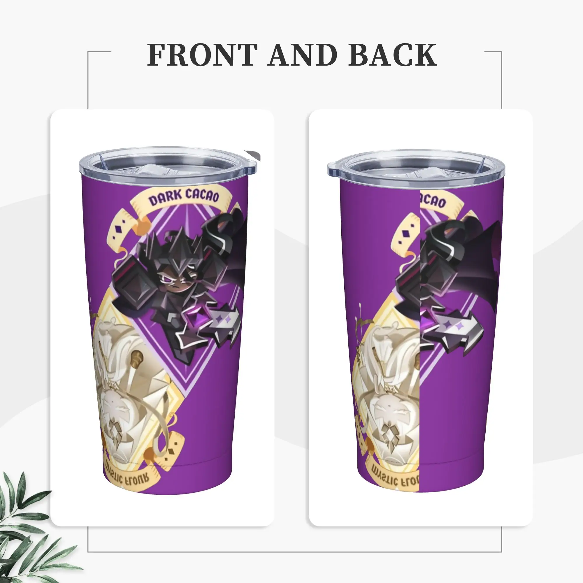 darks cacao & mystic flour Tumbler Vacuum Insulated Cookie Run Kingdom Coffee Cups with Lid Straw Travel Mugs Water Bottle, 20oz