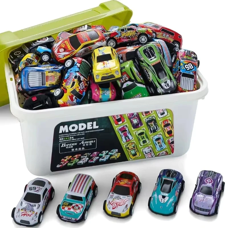 

10/20/30 Pcs Alloy Pull Back Car Model Cool Boy Inertial Racing Cars with Storage Box Colorful Rebound Vehicle Model Kids Toy