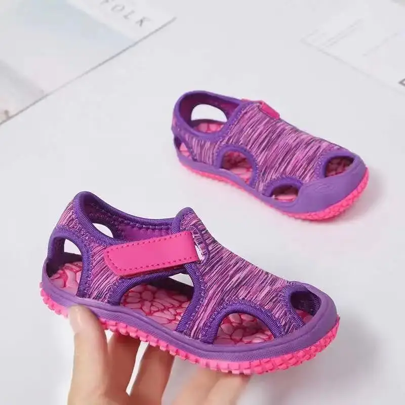 Summer New Children\'s Sandals Baotou Soft Bottom Beach Shoes Velcro Boys and Girls Breathable Net Sandals