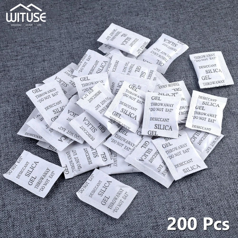 50-200 Packs Damp Moisture Dehumidifier Non-Toxic Silica Gel Desiccant Absorber Bag Clothes Food Storage For Kitchen Room Living