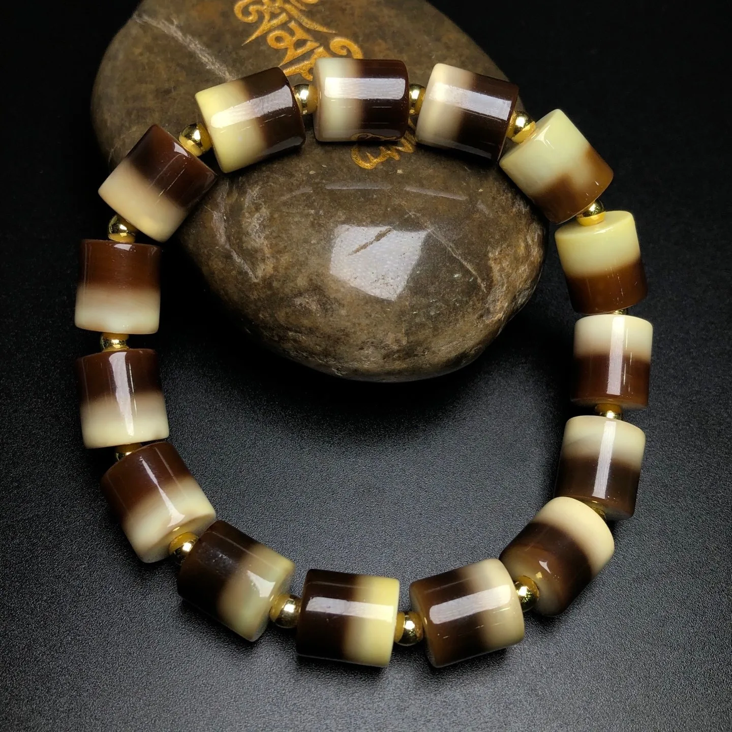 Tibetan Buddhism Agate 1 Stripe Healer Medicine Dzi Beads Amulet Bracelet G3780