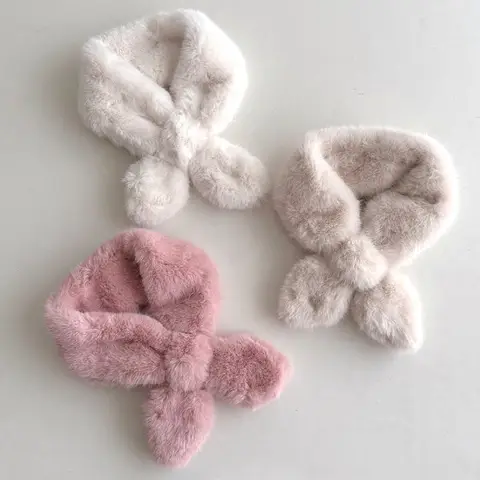 New Brand Scarf for Baby Warm Scarves Girls Winter Toddler Rabbit Fur Cross Knitting Wool Scarf for Kids Soft Collar Scarves