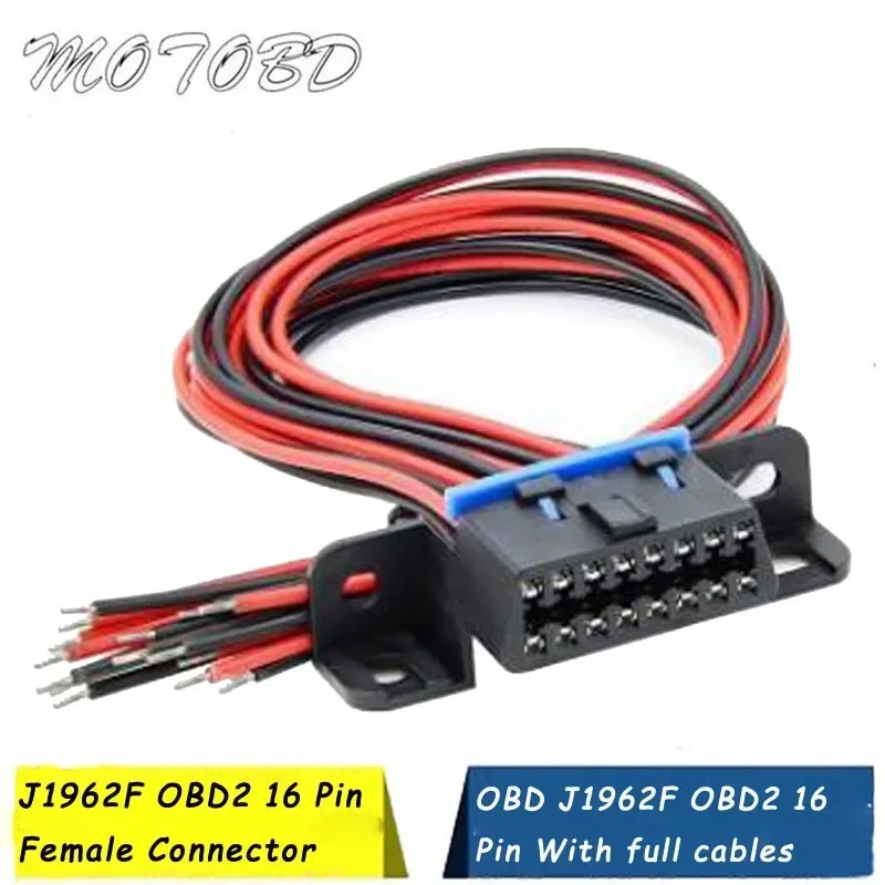 Universal J1962F OBD2 16 Pin Female Connector Fixed Harness Female Assembled Plug Dash Port with Full Cables