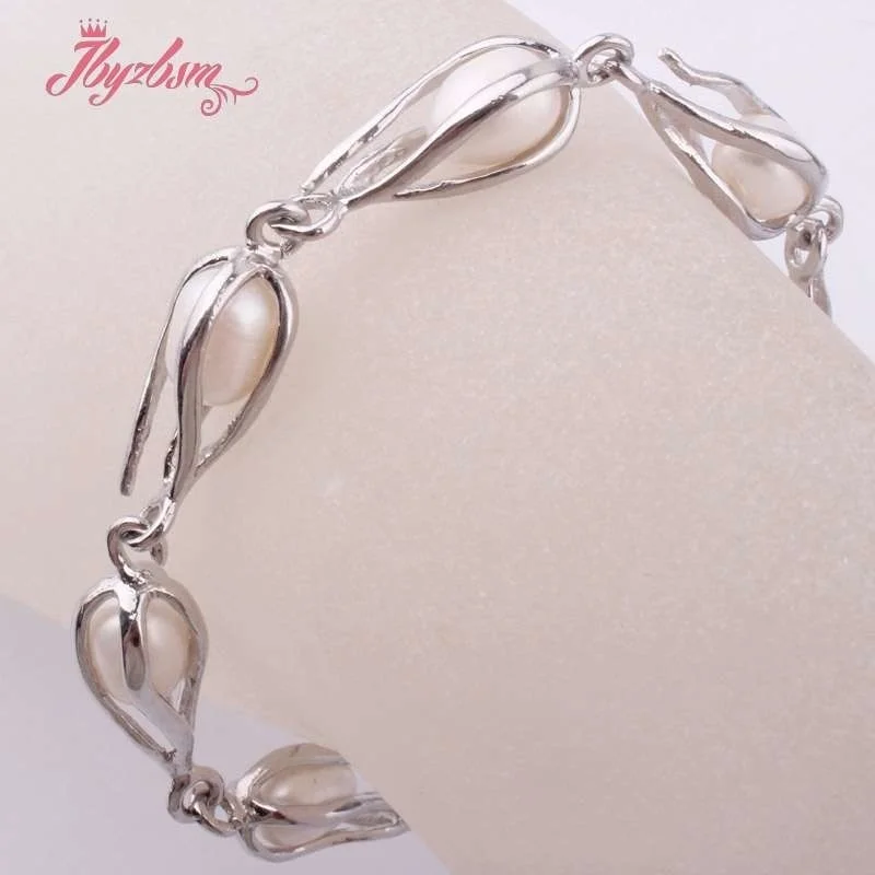 

7x8-8x9mm Oval Natural Freshwater Pearl Beads Tibetan silver Fashion Style Woman Gift Bracelets Adjustbale size 7"