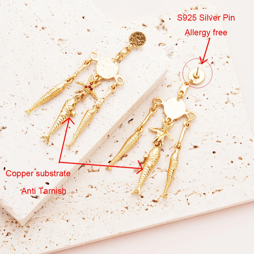 Stainless Steel Earrings Woman Bohemia Gold Plated Earring Cute Metal Fishes Pendientes Multi Dangle  Jewelry 2024 Fashion