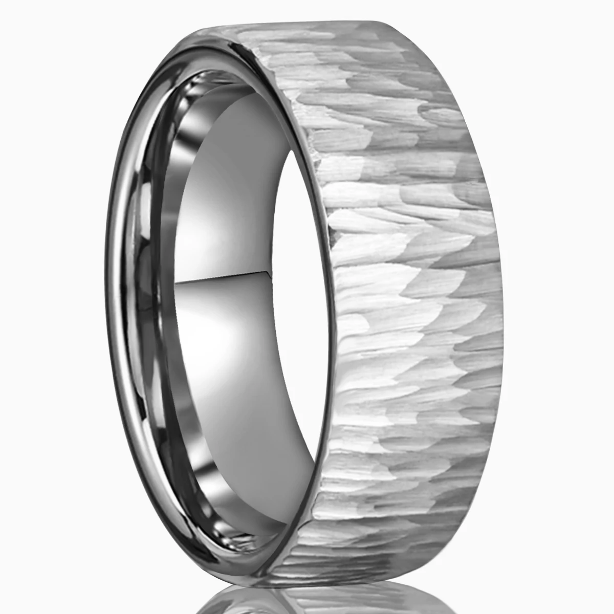 

8mm Silver Hammered Tungsten Ring for Men, Mens Wedding Band, Scratch Resistant & Hypoallergenic Jewelry - Free Shipping