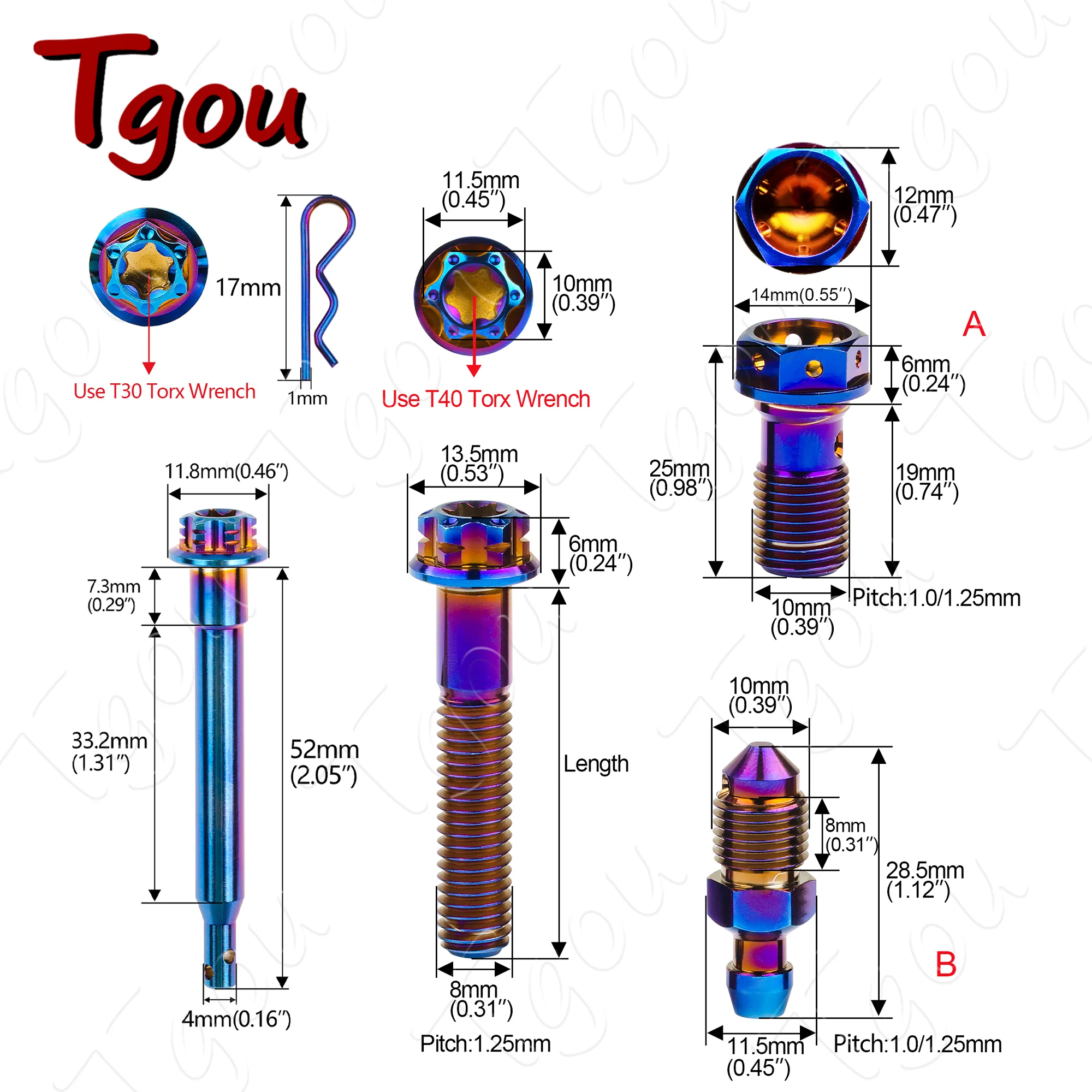 Tgou Titanium Bolt Bleed Nipple Banjo Caliper Pin M8 T40 Torx Head Screws Caliper Sets for Motorcycle Brembo Brake Caliper