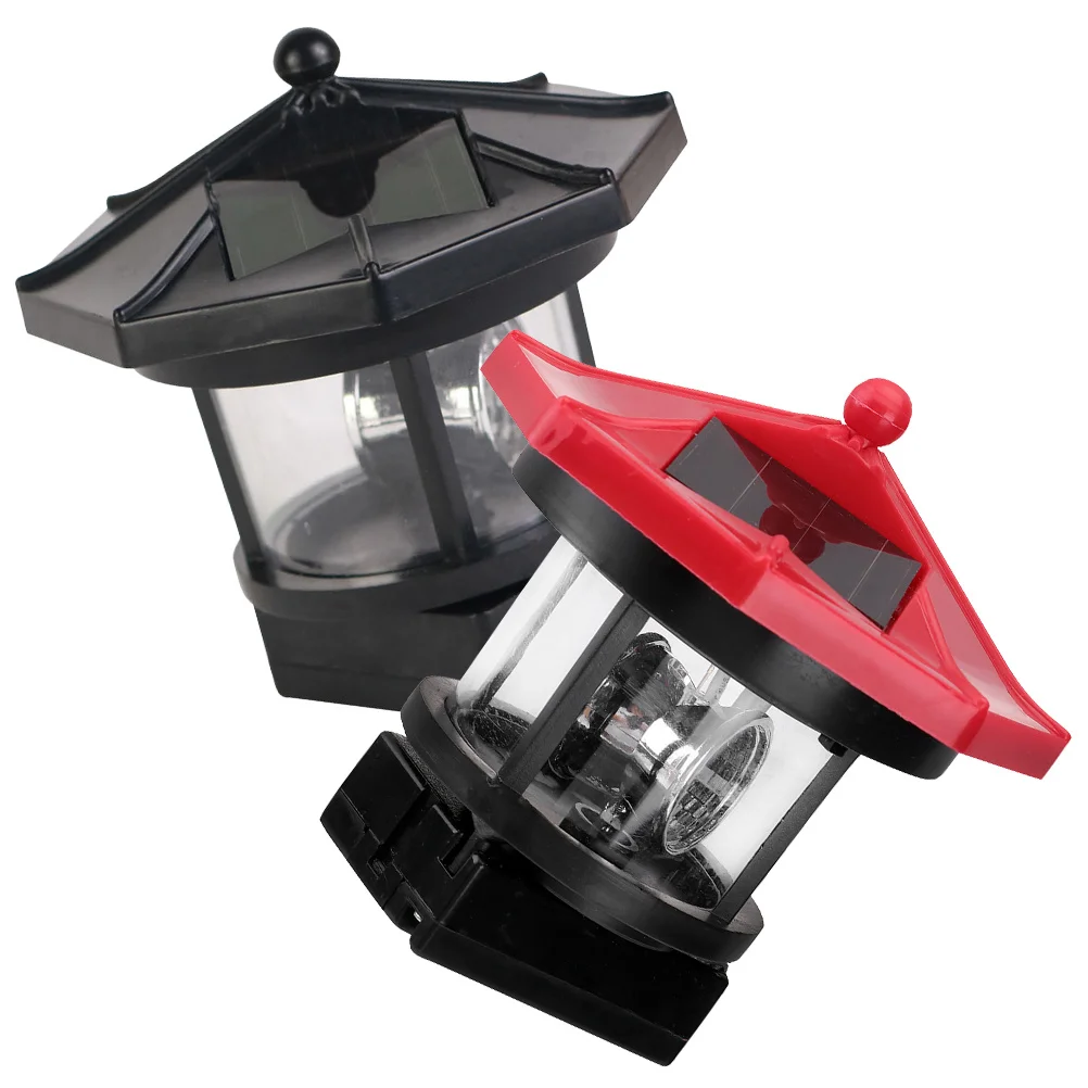2 pièces résine phare solaire lampe extérieure rotative lumière LED pour jardin cour voie Patio décor éclairage phare lampe