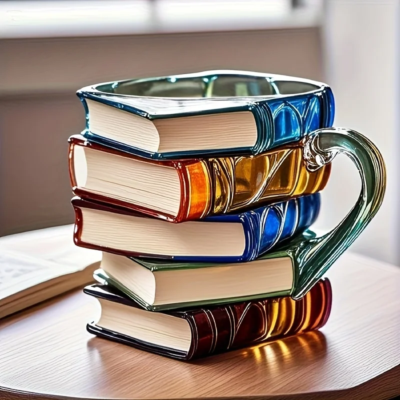 

3D Painted Book Mug Unique Stacked Books Design Coffee Cup Ceramic Gift