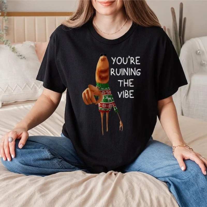 Unisex Funny Marcus The Worm You're Ruining The Vibe Christmas Meme T-Shirt Funny Brain Rot Crew Neck Short Sleeve Cotton Tees