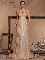 Lucyinlove Elegant Sexy Strapless Backless Sequins Formal Evening Dresses Long 2026 Women Luxury Party Caicktail Gows Vestidos