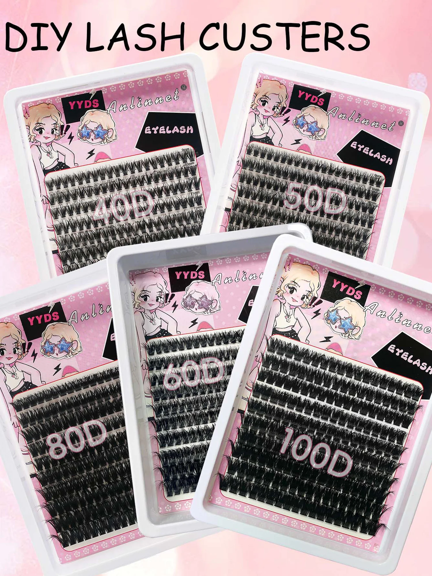 10 Rows of 180 Clusters 9-15mm Large Capacity Naturally Extending Fluffy and Dense Mixed Version DIY Eyelashes Makeup