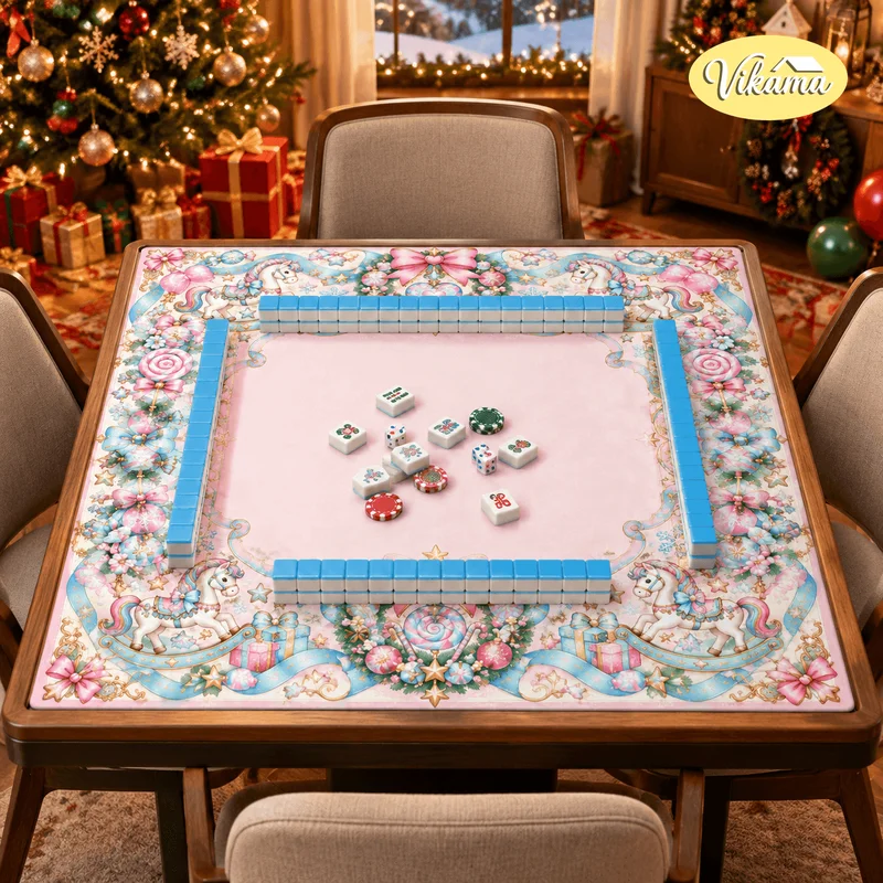 ChristmasUnicorn Mahjong Table MatNon Slip WashableKids Family Game NightHoliday Party GiftHoliday