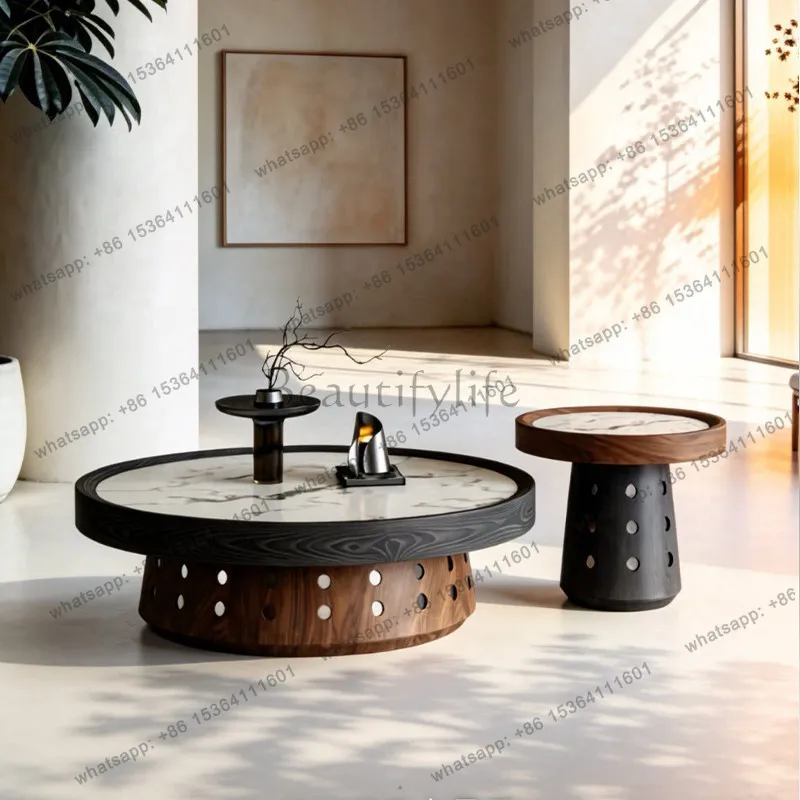 Living room small apartment, 2026 new sofa coffee table round combo with a light luxury and high-end feel