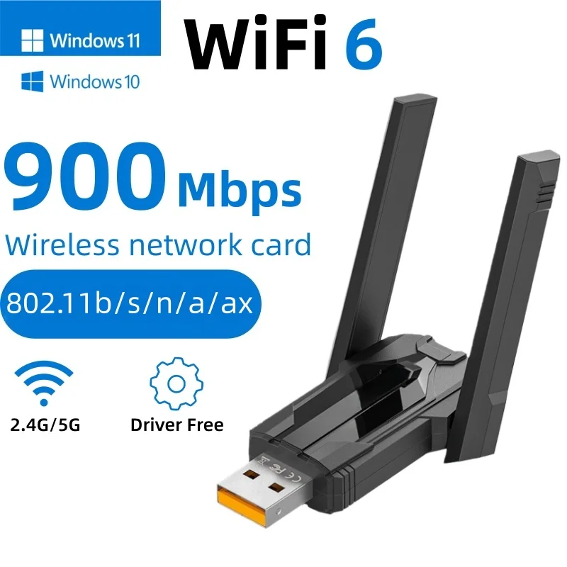 

900Mbps WiFi 6 USB Adapter Dual Band 2.4G&5GHz 2 Antennas Wireless Network Card Dongle Driver Free for Win 10/11 Desktop