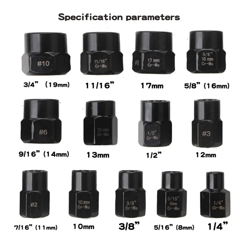 13 Pieces Of Broken Nut Extractor Kit Are Used To Remove Peeled, Freeze And Fillet Bolts, Nuts And Screws Durable Easy Install