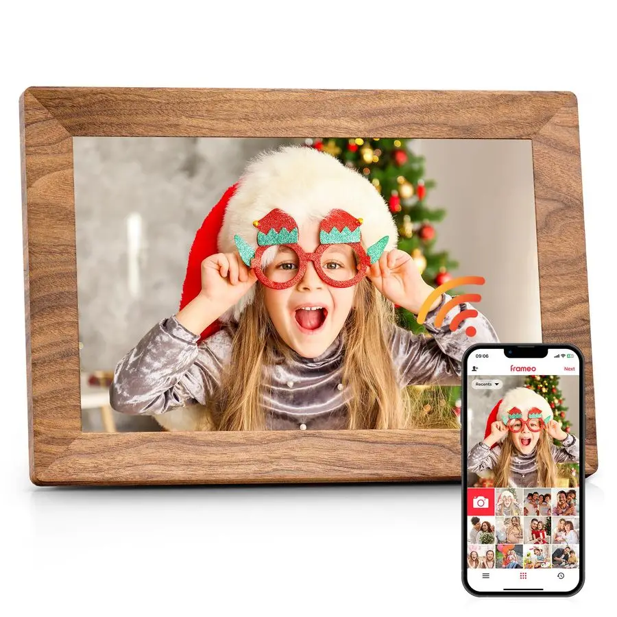 10.1 Digital Picture Frame with 32GB Memory WiFi Electronic Photo Frame Wood 1280 x 800 IPS Touch Screen AutoRotate Slideshow Wa