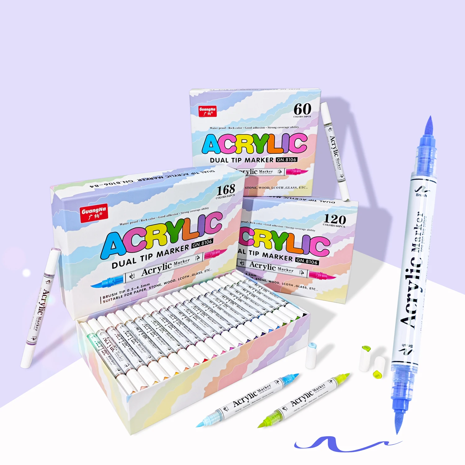 GN Dual Tip Acrylic Paint Markers,Brush Tip Permanent Acrylic Pens For Ceramic,Plastic, Egg,Scrapbook,Art Painting Supplies