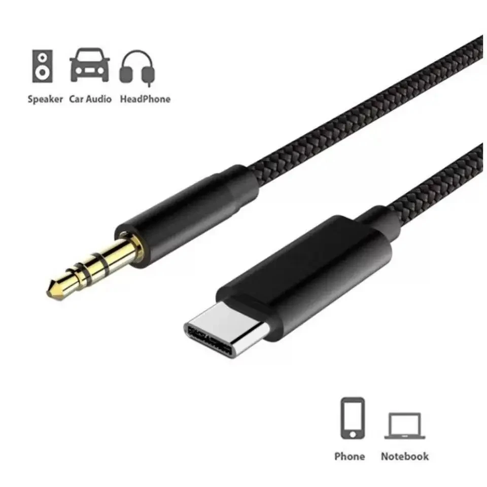 Type C To 3.5mm Car Audio Auxiliary Cable Compatible With IPhone 15 Series Samsung Xiaomi Redmi Type C Converter, Earphone Exten