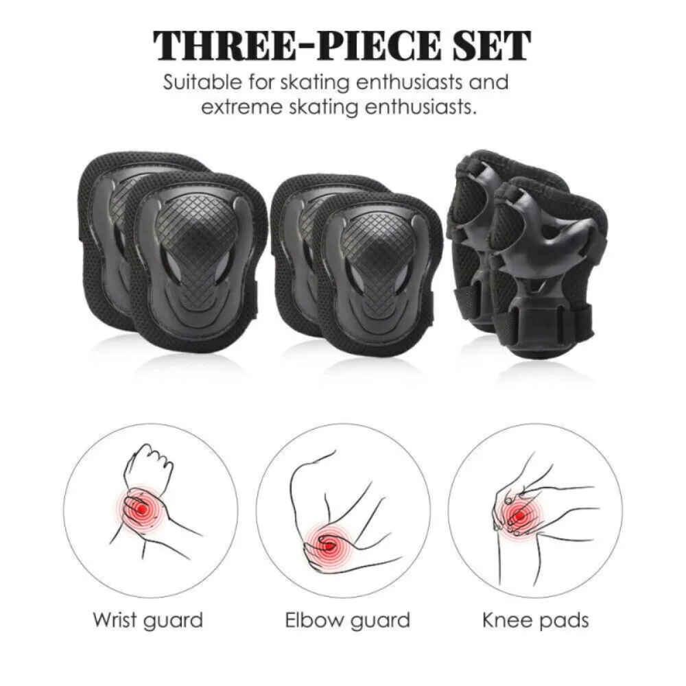 6PCS Protective Gear Set (Elbow/Wrist/Knee Pads) - Sturdy PE Shell Protection for Outdoor Skate, Roller & Cycling