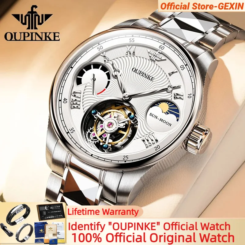 

Часы OUPINKE мужские с турбийоном, швейцарский топ-бренд, автоматические механические наручные часы с сапфировым зеркалом из вольфрамовой стали