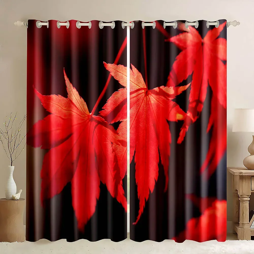 Grommet Top Blackout Panel Room Red Maple Leaves Room Darkening Window Curtain Grommet Top Fall Leaves Drapes for Living Room