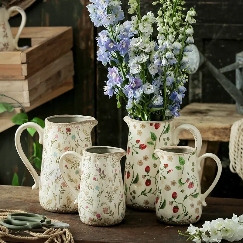 Vintage Ceramic Vase Decoration Living Room Flower Arrangement French American Pastoral Style Dining Table High-end Water Bottle