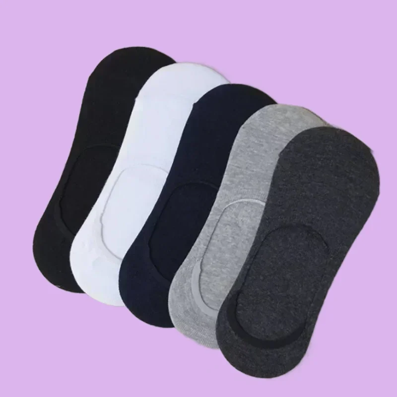 5/10/20 Pairs Black White Non-slip Silicone Sock Ankle Short No Show Low Cotton Socks Invisible Men's High Quality Boat Socks