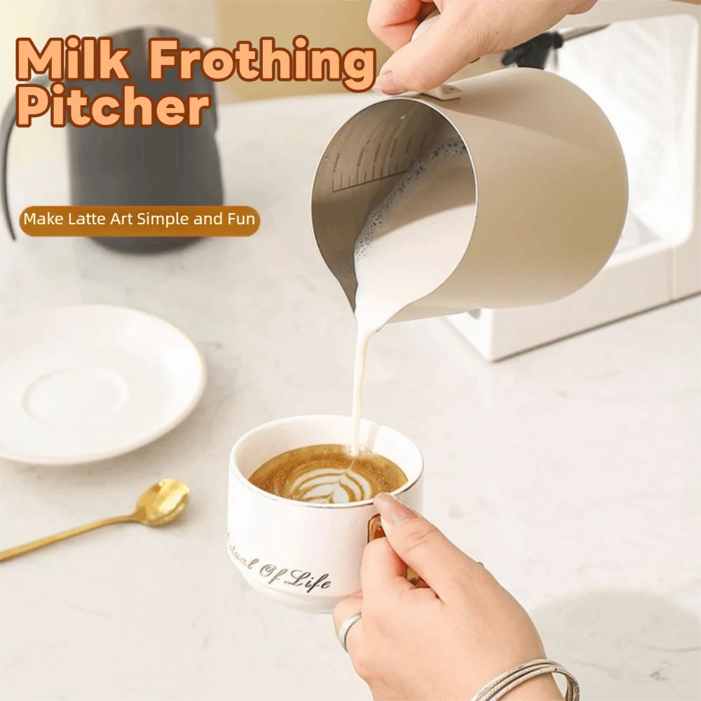 

Stainless Steel Milk Frothing Pitcher Long Rounded Spout 500/750ml Milk Foam Cup V-Mouth Design No-drip
