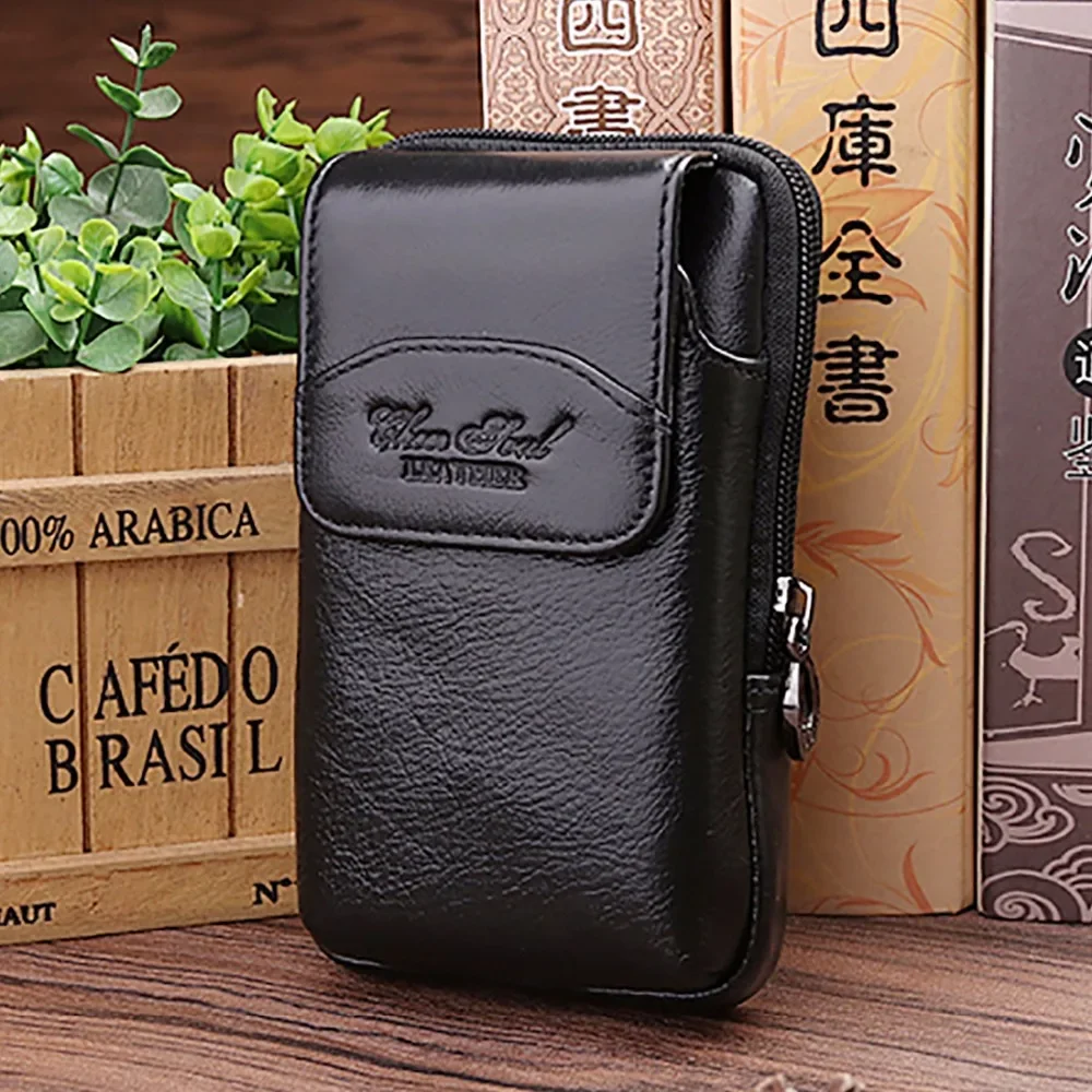 

Hot Sale Genuine Leather Waist Bag First Layer Cowhide Men Skin Belt Fanny Pack Hip Bum Purse Male Case Mobile Cell Phone Bags