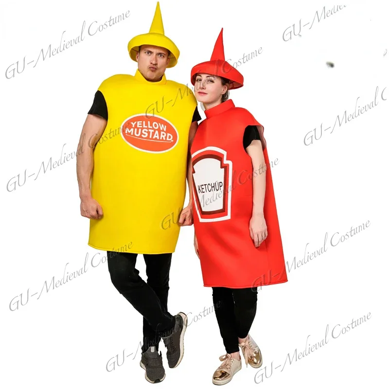 Festival Adult Male And Female Couple Mustard Ketchup Costume Adult Funny Character Performance Stage Costume