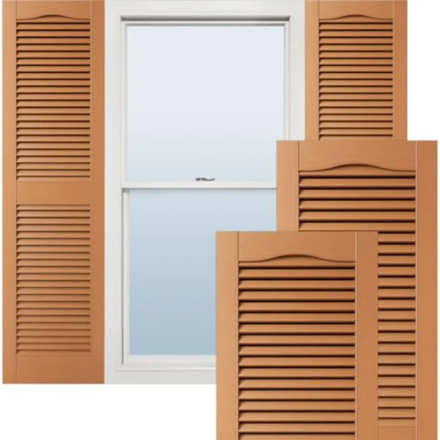 

14 1/2"W x 39"H Lifetime Vinyl, Standard Cathedral Top Center Mullion, Open Louver Shutters, w/Installation Shutter-Lok's and M