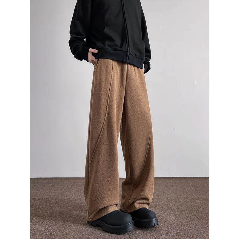 

Autumn Winter Men's Woolen Trousers Thi Warm Drapey Wide Leg Suit Pants Casual Straight Leg Pants Low Waist Long Pants