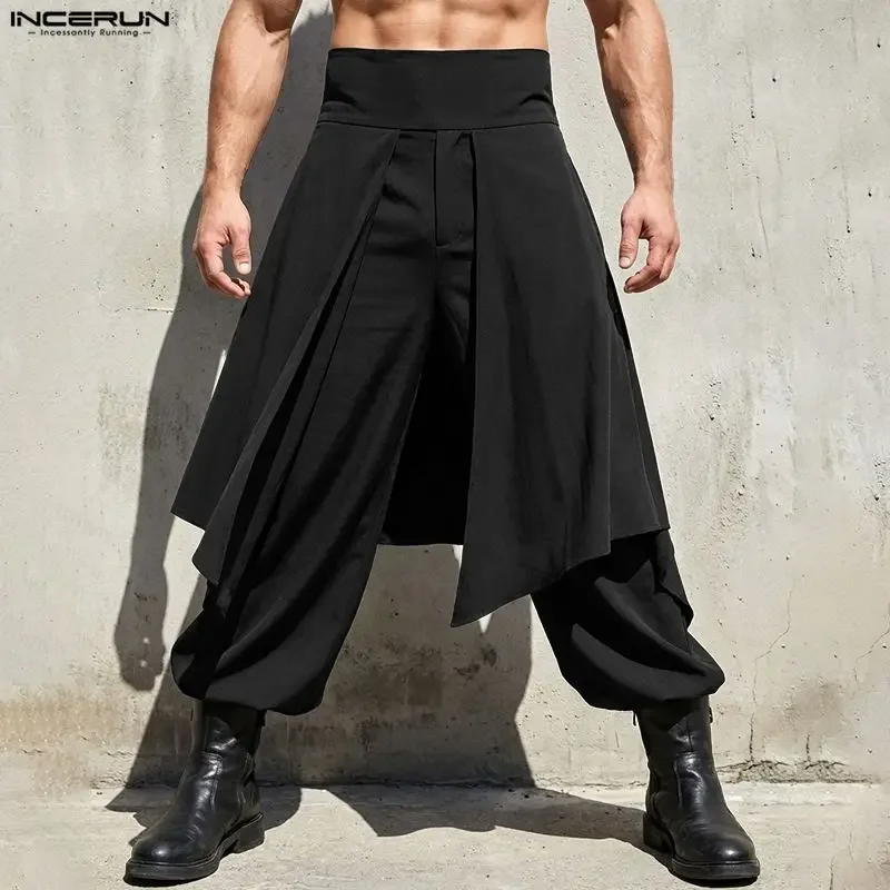 INCERUN Herren Unregelmäßige Hosen Einfarbige Jogginghose mit Elastischem Bund Streetwear Lose 2026 Mode Lässige Lange Herrenhosen
