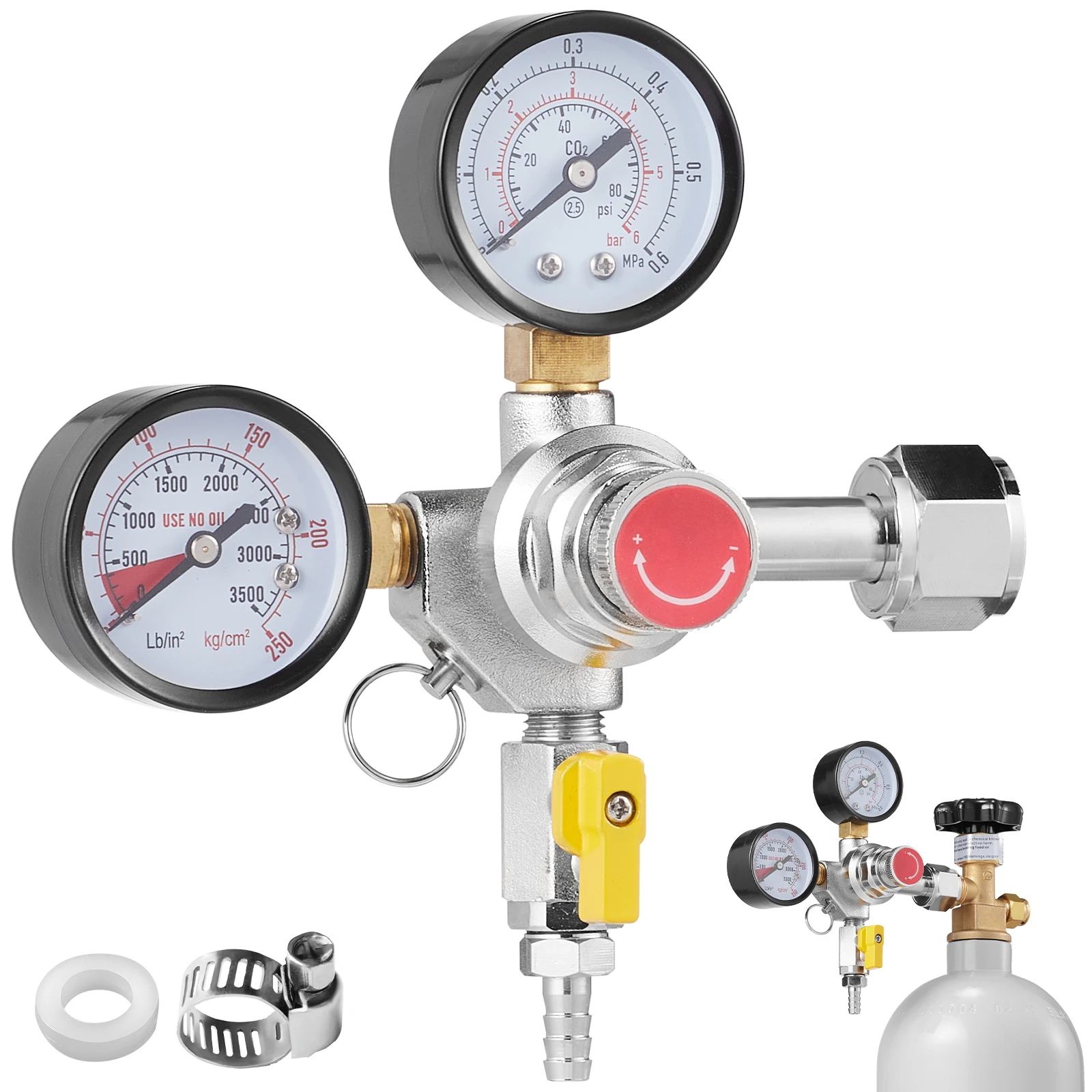 VEVOR Double Gauge Regulator Heavy Duty CO2 Gauge Gas System Adjustable Pressure Regulator with Check Valve Draft Beer Homebrew