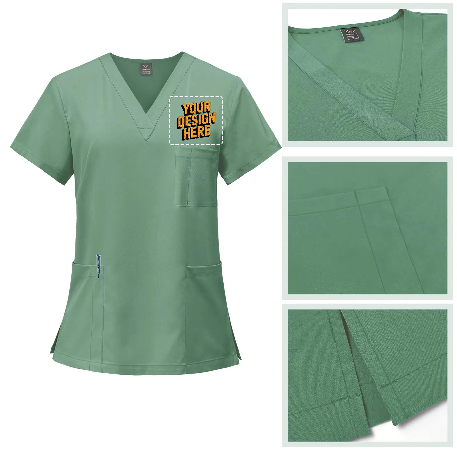 남성과 여성을 위한 손 세탁 의류 간호사를 위한 속건성 반팔 수술복 무료 맞춤형 로고 팀 이름