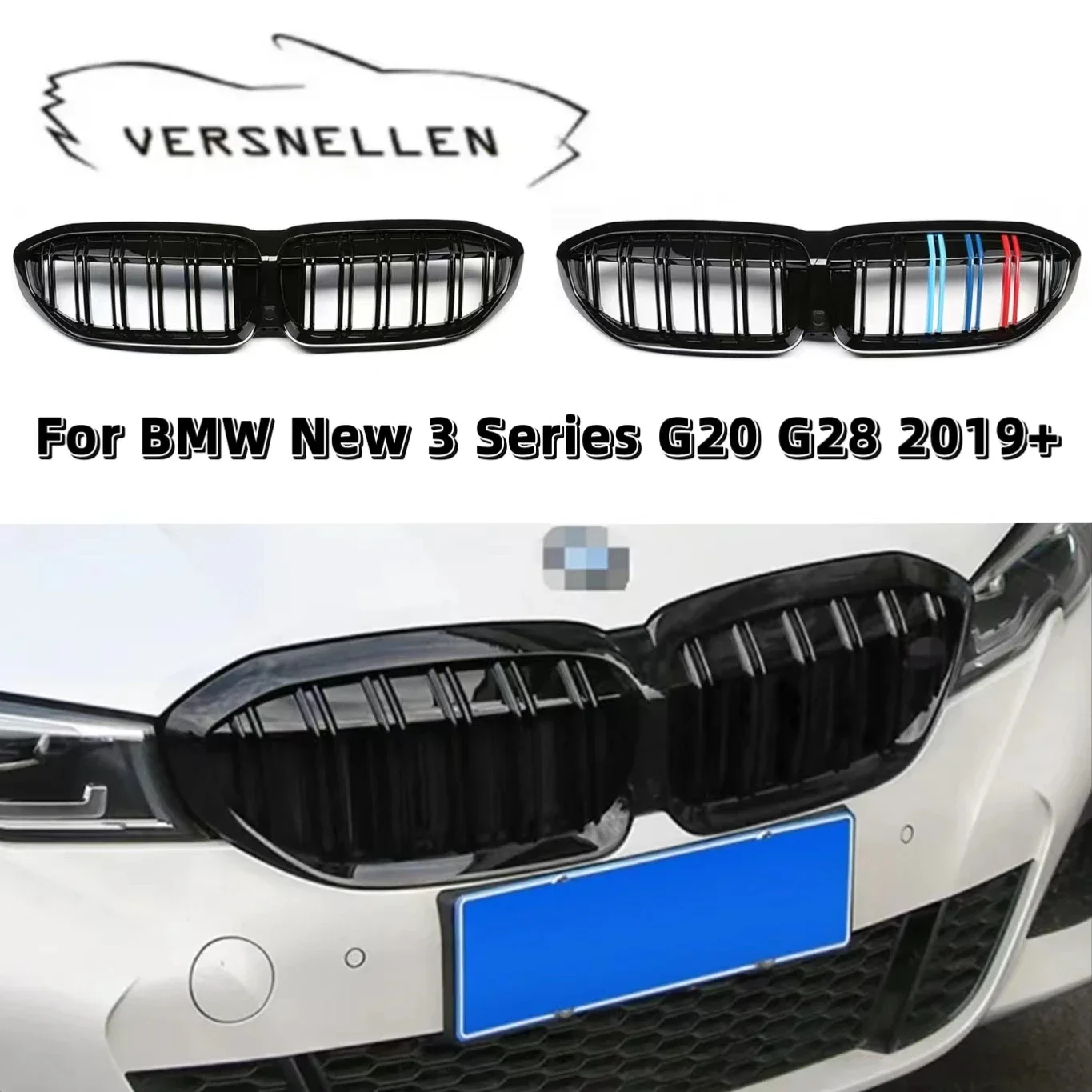 

For BMW 3 Series G20 G21 G28 2019-2020 Car styling Middle grille ABS plastic front bumper grill Auto Center Grille vertical bar