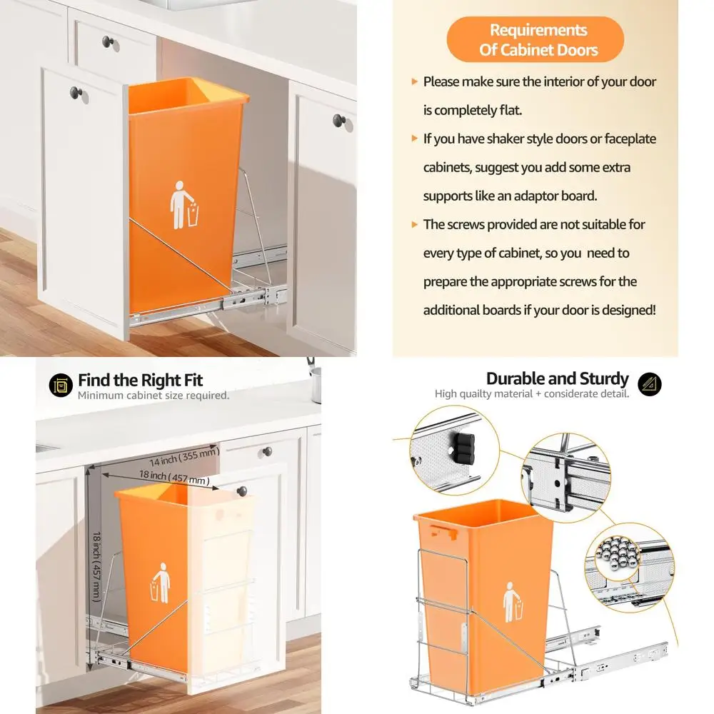 

Выдвижной мусорный бак под шкафом, кухонный мусорный бак на 7–13 галлонов с комплектом для крепления на дверь, без мусора