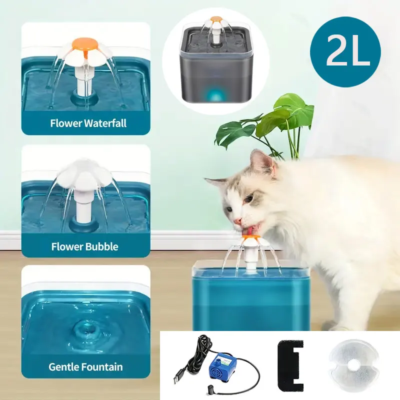 2L Cat Water Fountain High-Capacity Pet Electric Automatic Drinking Machine 3 modalità fontana Indoor Mute Dog Drink Water Tap