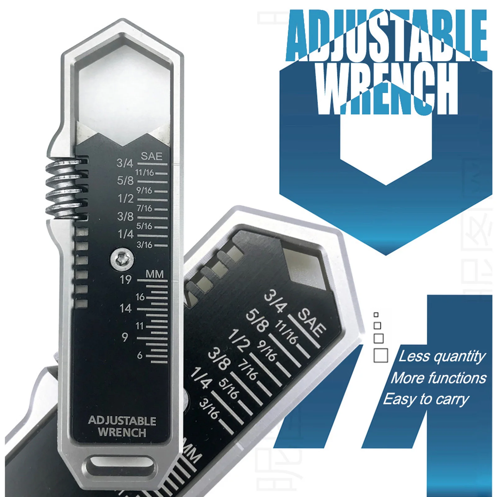 

Adjustable Wrench Wrench 3/16 To 3/4 Inch 5 To 19mm Adjustable Wrench with Detachable Clip for Outdoor Maintenance
