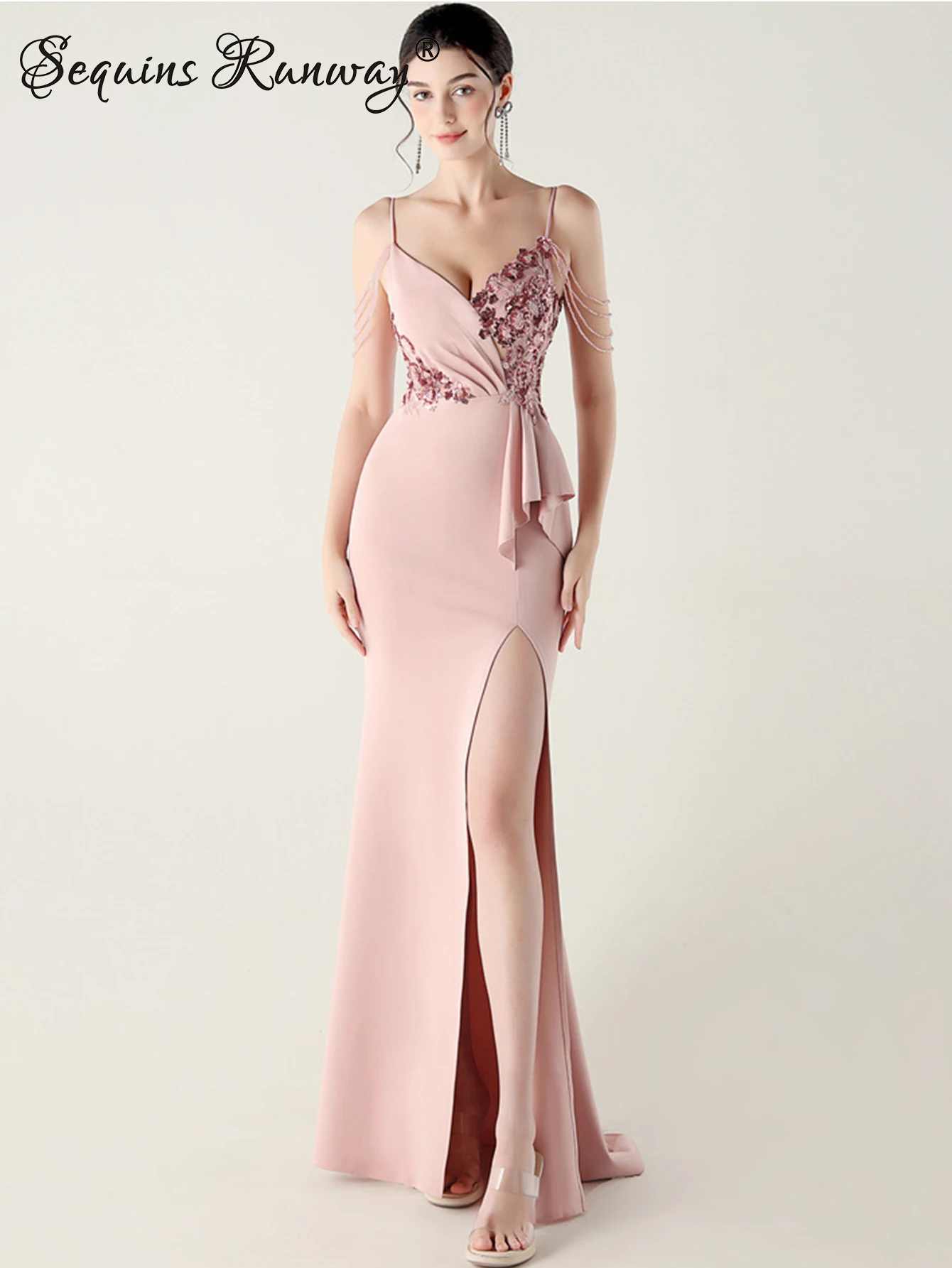 Abito estivo sexy con paillettes rosa nero senza schienale da donna eleganti abiti da festa di nozze donna abiti lunghi da sera da ballo di lusso abiti