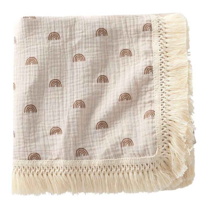 Baby Blanket with Trim Decors, Fringe Cotton Receiving Blanket Hospital Swaddles Wrap Trend Infants Bath Towel W3JF