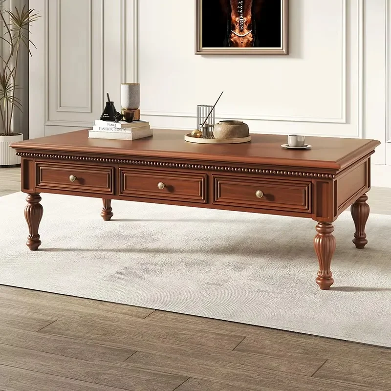 Handmade coffee table, living room solid wood table, rectangular Roman column design American classic coffee table