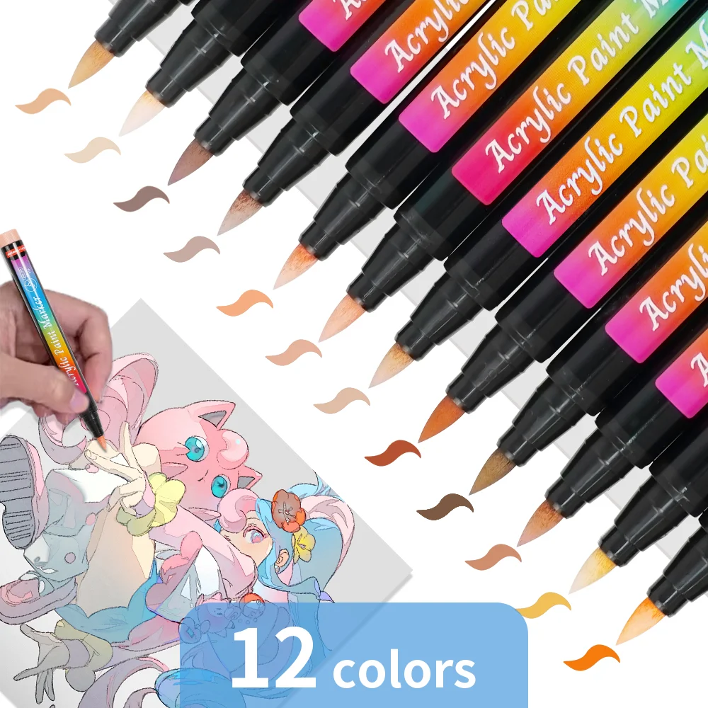 

12 Colors/box Skin Color Marker Tones Kit Character Art Pen Based Manga Brush Pen For Laser Engraving Wood Metallic Coloring