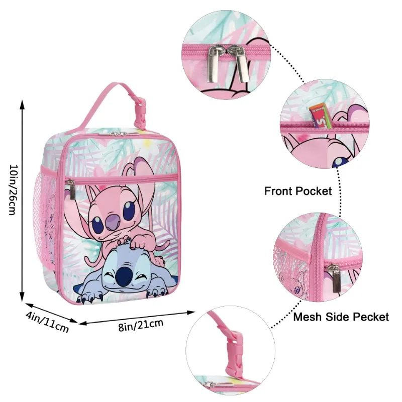 Disney Stitch borse da pranzo portatili Cartoon bambini studente Lunch Box Storage Bag Women Office Bento Bag Outdoor Picnic Tote Bag