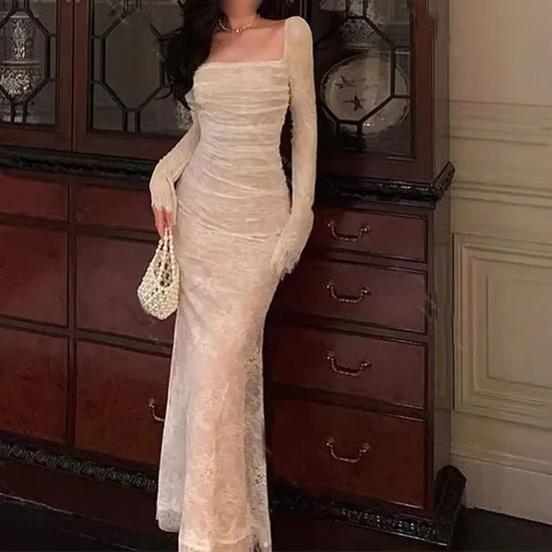 

Mermaid Full Sleeves Corset Prom Gowns For Women Lace Applique Ivory Sexy Long Evening Dresses Prom Wedding Party Gowns Customiz