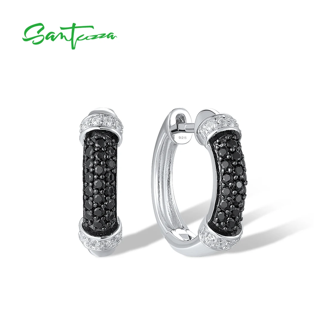 

SANTUZZA Silver Earrings For Women 925 Sterling Silver Black Spinel White Cubic Zirconia Simple Daily Wear Fine Jewelry