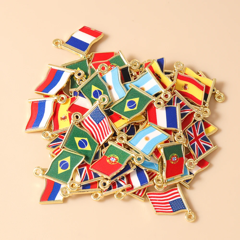 Leslie 10 Stück Emaille-Anhänger mit Nationalflaggen von Ländern für Halsketten, Ohrringe, DIY-Schmuckherstellung, Zubehör und Accessoires – Detail 3