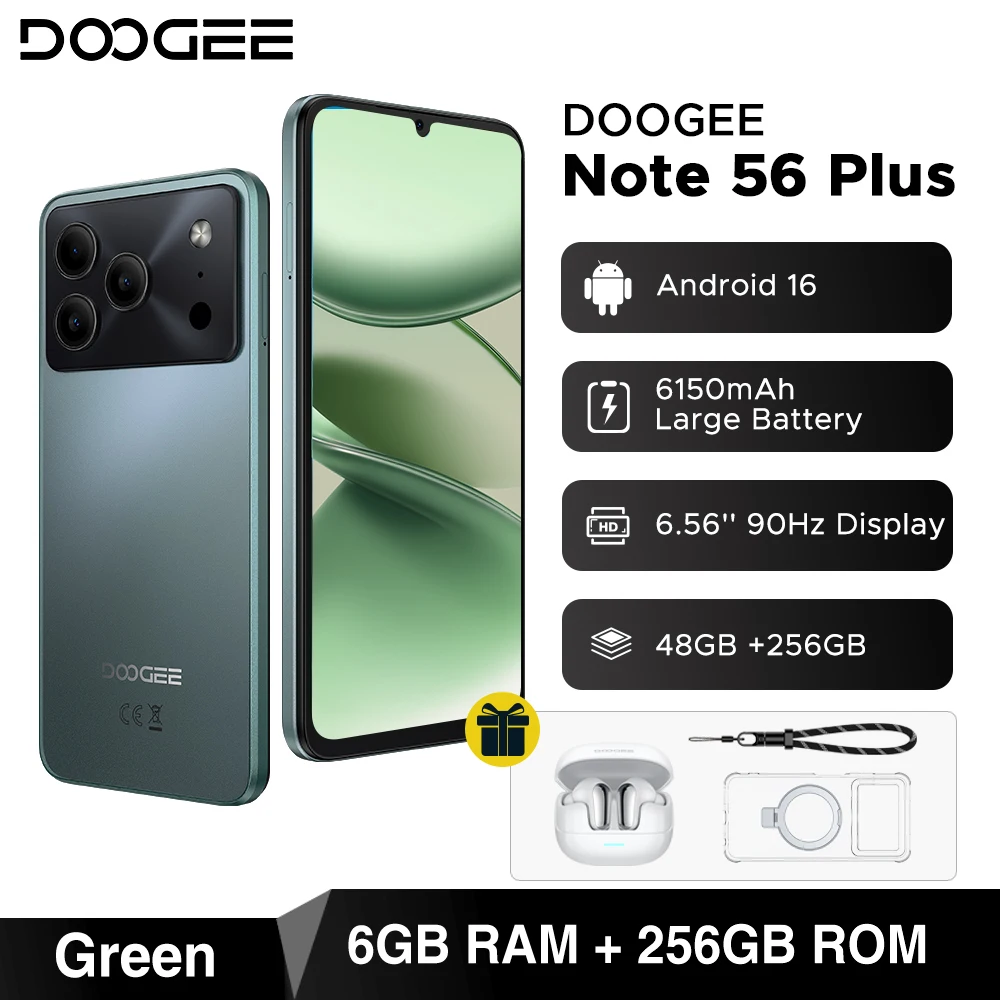 Global Version DOOGEE Note56 Plus Android 16 Smartphone 48GB+256GB