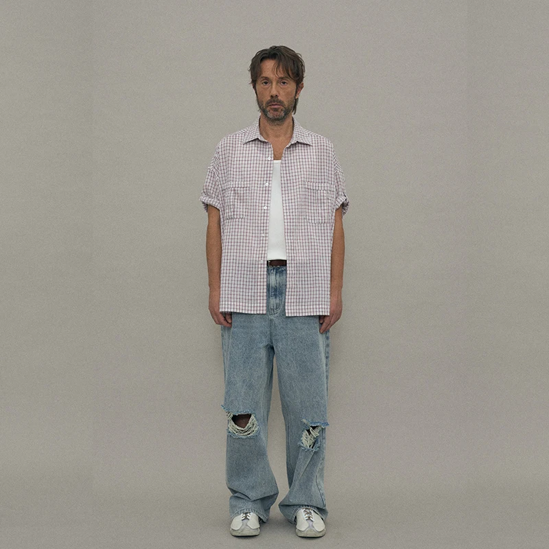 

Рубашка Partimento из чистого хлопка, повседневная, свободного кроя, с коротким рукавом, молодежный популярный стиль, для активного отдыха и поездок на работу, устойчивая к выцветанию